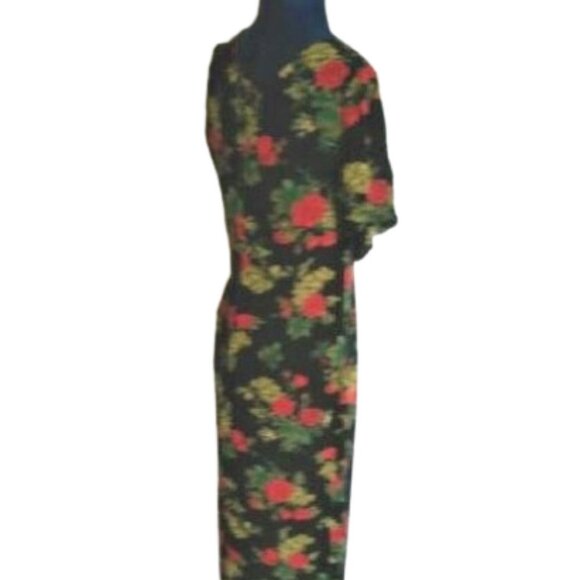 Vintage 90s early 00s dark rose florals maxi fitted dress - Picture 13 of 15